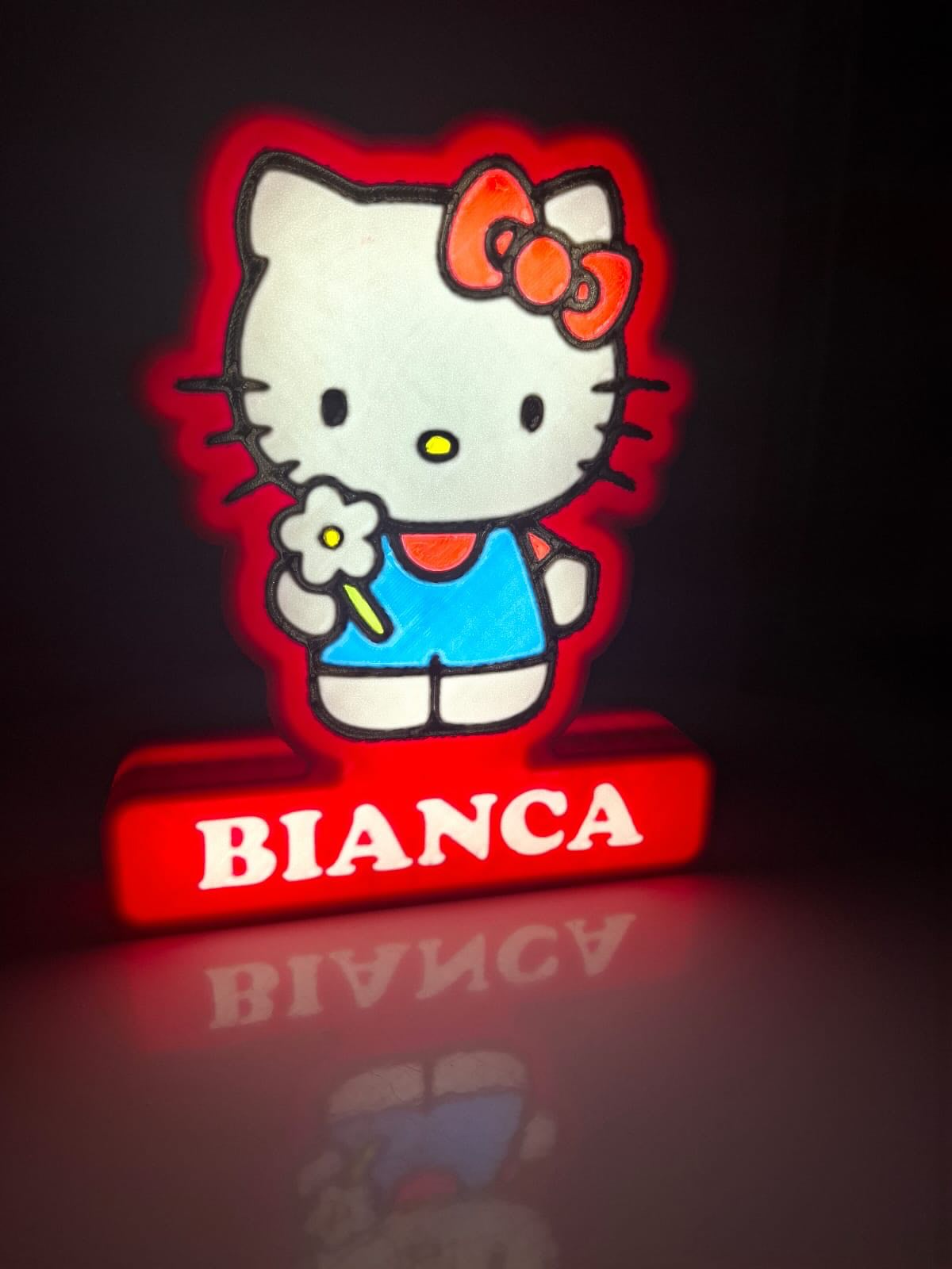 Candeeiro Personalizado Hello Kitty 3D com Nome e Iluminação 2